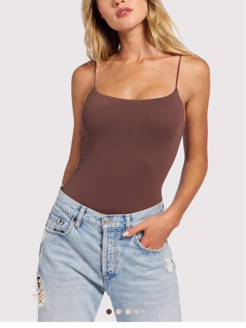 nuuds Cami Bodysuit in Coffee Size Medium Neutral Chic minimalist
